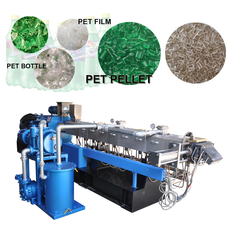 Extrusora de doble husillo peletizadora automática de filamentos para reciclaje de botellas de PET